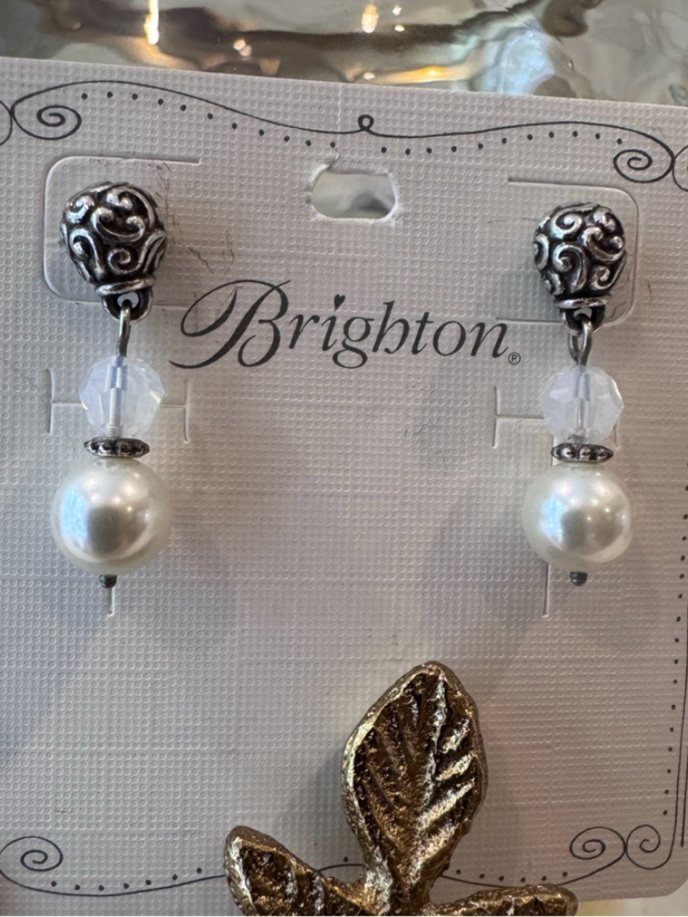 Brighton Delicate Drop Silver Pearl & Faceted Bead Stud Earrings
